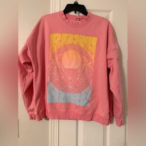 Roxy Pink Sweater with Yellow and Blue Graphic